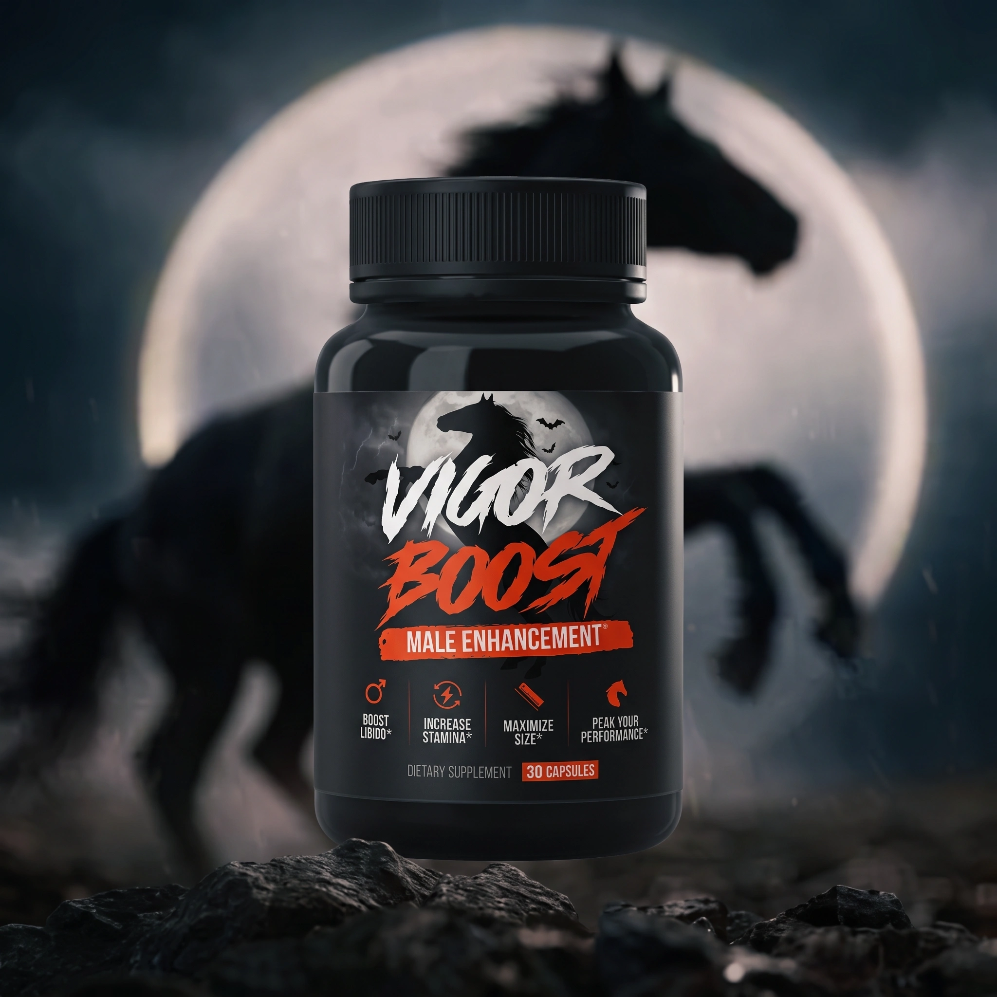 Vigor Boost jar on dark rock